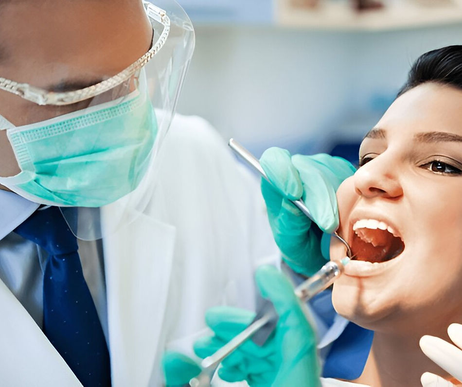 Dentist examining patient’s open mouth with dental tools during checkup